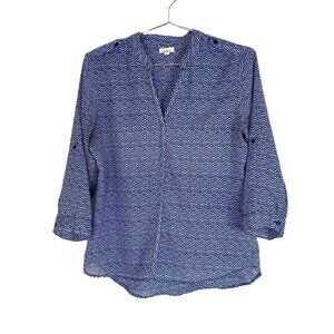 Antilia Femme Blue Chevron Print Roll Tab Blouse S